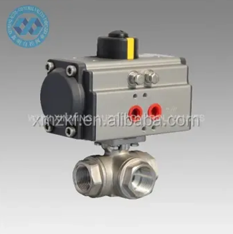 3 Way Ball Valve With 180 Degree Turn Pneumatic Actuator