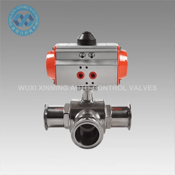 Sanitary Stainless Steel Three-way Ball Valve Double Acting Actuator